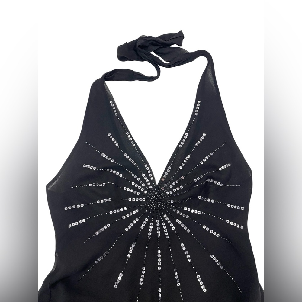 Y2K BCBGMAXAZRIA Asymmetric Silk Midi Beaded Babydoll Dress Fairy Whimsigoth - Picture 9 of 12